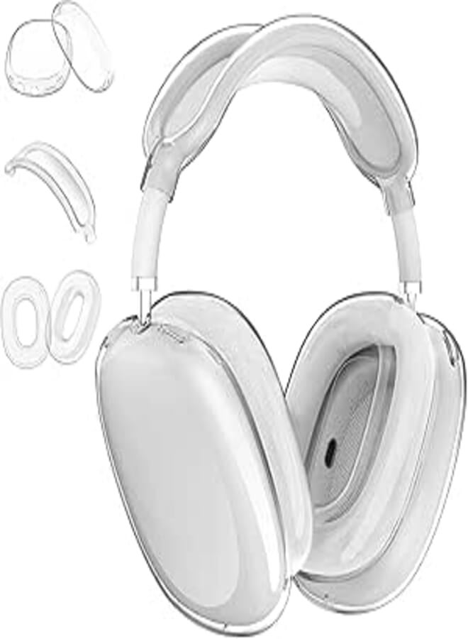OJOS Compatible with AirPods Max Case (2024/2020) 3 in 1 Clear Soft TPU Ear Cups/Ear Pad Case Cover/Headband Cover for Apple AirPods Max (USB-C)- Crystal Clear